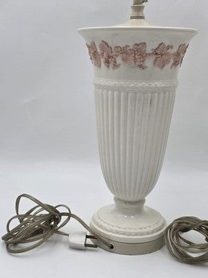 Pair Wedgwood Queensware Jasperware Cream Pink Grapevine Relief Table Lamps 24"