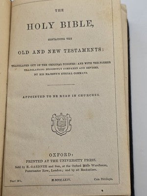 Rare Antique 1864 Oxford Holy Bible Victorian Embossed Leather Bound King James.