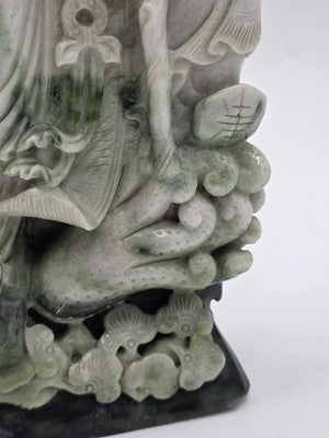 Chinese Hand Carved Natural Jadeite Jade Shou Xing Longevity Immortal Statue 12"