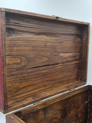 Rare XL Antique 19th C Distressed Tibetan Style Foo Dog Lion Storage Chest Box.