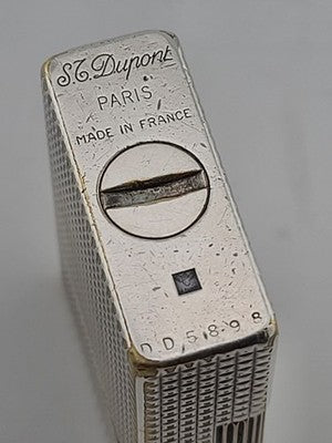 Vintage S.T. Dupont Paris Ligne 1 Diamond Pattern Silver Plated Gas Lighter