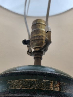 ULTRA RARE 19TH C. HAND PAINTED ENGLISH CHINOISERIE GREEN TOLE TEA CANISTER LAMP