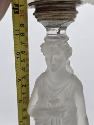 Ultra Rare French Baccarat Frosted & Clear Glass Classical Maiden Table Lamp.