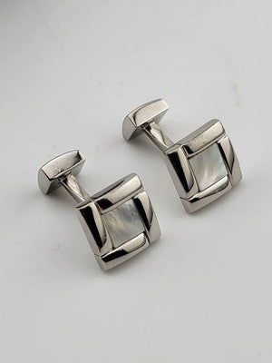 Rare Vintage Hugo Boss - Silver-Tone Mother-of-Pearl Cufflinks - Original Box.