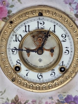 Antique 19thC Royal Bonn Germany La Corsica Ansonia Porcelain Mantel Clock Works
