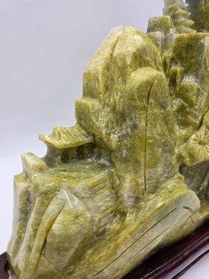 Huge 20.5" China Natural Yellow Green Xiu Jade Carved Mountain House Tree Statue