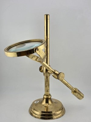 Antique C 1920's Solid Brass Desk Top Magnifying Glass Three Way Adjustable.
