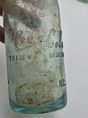 Rare Pair Antique 1900-1915 Embossed Coca-Cola Bottles Winston NC Aqua Glass