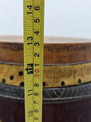 Antique Asian Hand Painted Rice Barrel Wooden Lidded Storage Bucket Bird Pagoda