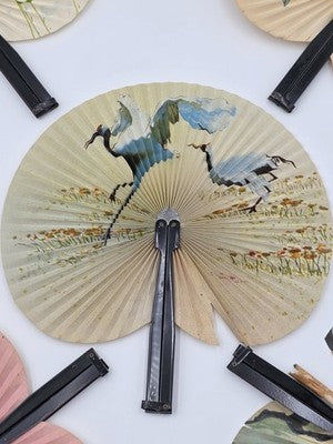 Lot Of 5 Vintage 1970s folding hand fan, Chinese fan with cherry blossom & Birds