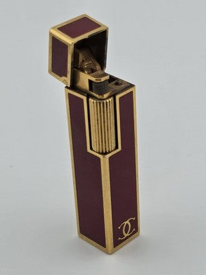 Rare Vintage Cube Cartier Lighter - 18k Yellow GP Red Laquer Cigarette Lighter