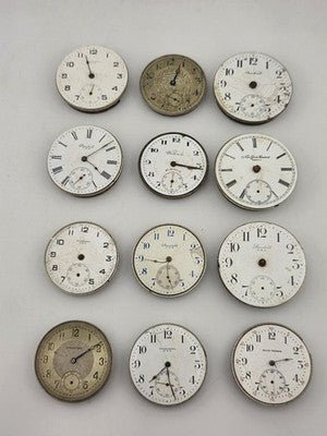 Lot Of 12 Antique Pocket Watch Movement Dial For Parts Repair Watchmaker Estate