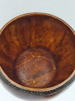 Antique Asian Hand Painted Rice Barrel Wooden Lidded Storage Bucket Bird Pagoda
