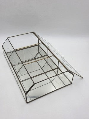 Vintage Etched Glass Brass Display Case Curio Cabinet Mirrored Hanging Standing