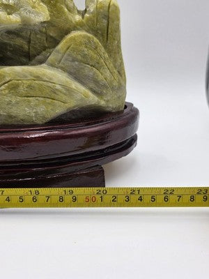 Huge 20.5" China Natural Yellow Green Xiu Jade Carved Mountain House Tree Statue