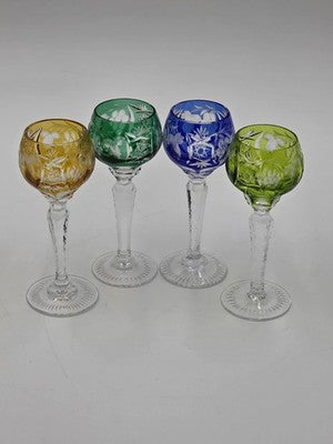 4 NACHTMANN TRAUBE 4 1/2" CORDIALS CRYSTAL WINE GLASSES MULTI COLOR CUT TO CLEAR
