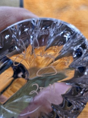 Vintage Waterford Crystal Blue Butterfly Figurine: Ribbed Pedestal Paperweight