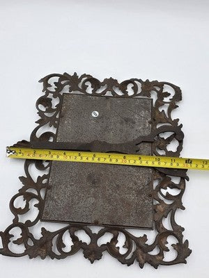 Antique Victorian Cast Iron Vanity Mirror Ornate Scrollwork Easel Frame C 1890.