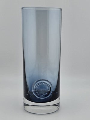 Rare Tiffany & Co Blue Lead Crystal Cylinder Vase England Applied Medallion 8"