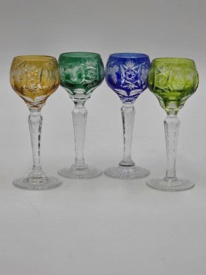 4 NACHTMANN TRAUBE 4 1/2" CORDIALS CRYSTAL WINE GLASSES MULTI COLOR CUT TO CLEAR