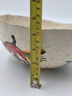 Antique 1930's Haitian Folk Art Coconut Shell Calabash Hand Painted Bowl Signed
