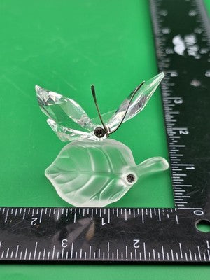 SWAROVSKI Austria Crystal Butterfly on Frosted Leaf Figurine