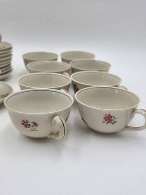 Antique Johann Haviland Bavaria Germany U.S. Zone Floral Teacup Saucer Set 24 Pc