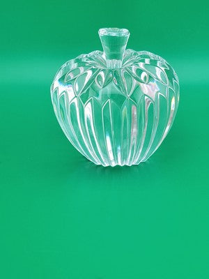 Vintage WATERFORD Signed Crystal APPLE with Stem Ribbed Faceted Paperweight
