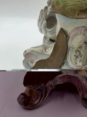 Rare Antique German Dresden Porcelain Figural Lamp Lady Cherub Swans 29"