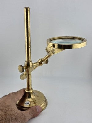 Antique C 1920's Solid Brass Desk Top Magnifying Glass Three Way Adjustable.