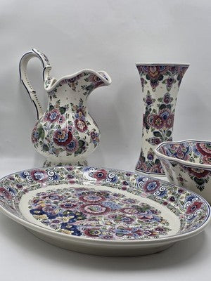 Rare Signed Vintage Delft Holland Hand Painted Polychrome Pottery Set