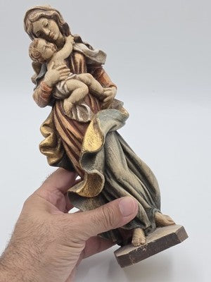 Rare Vintage 1950’s Madonna Statue W Baby Jesus In Wood From Val Gardena 10”