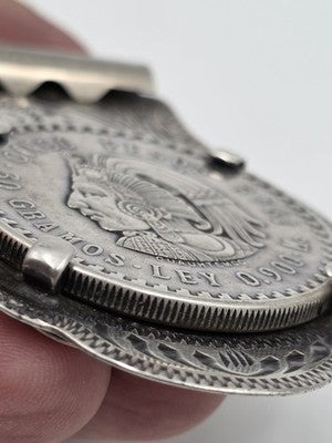 Rare OOAK Sterling Silver Money Clip w 1948 Mexico 5 Pesos Cuauhtemoc Coin 59.4g