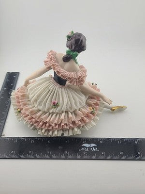 Pair Antique Dresden Lace Ballerina Figurine Dancer Handarbeit Germany Porcelain