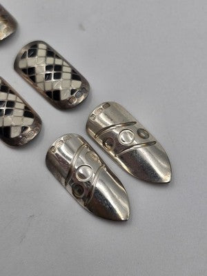 Rare BOHEM 925 Sterling Silver Nail Jewelry 6pc Set Enamel England Original Box
