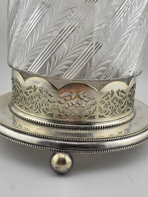 Rare 1880s Antique Hukin & Heath Biscuit Jar Cut glass & Silverplate W Kiwi Bird