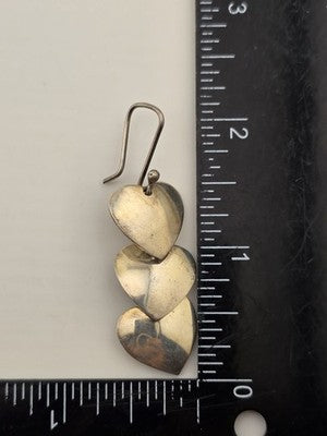 Rare Antique Taxco TR-60 Mexico Sterling Silver Triple Heart Earrings