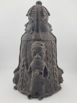 Vtg 1930's West African Bronze Ceremonial Bell Benin Yoruba Style Hand Cast 9in
