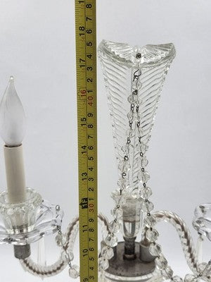 Antique 1930's Hollywood Regency Crystal Glass Candelabra Lamp Prism Table Light