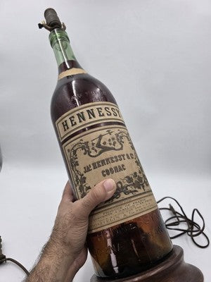 Rare Antique 1940's Hennessy Cognac Bottle Bar Decor Large Glass Lamp. 21" Works
