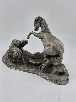 Polland Franklin Mint Pewter Horse Mare Wolves Coyotes Wildlife Animals Figurine