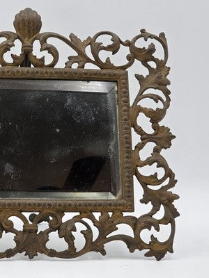 Antique Victorian Cast Iron Vanity Mirror Ornate Scrollwork Easel Frame C 1890.