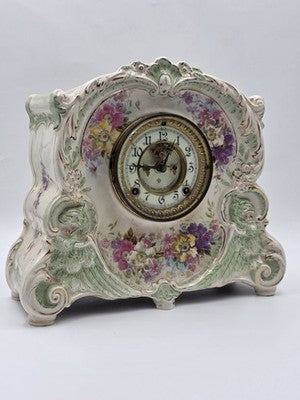Antique 19thC Royal Bonn Germany La Corsica Ansonia Porcelain Mantel Clock Works