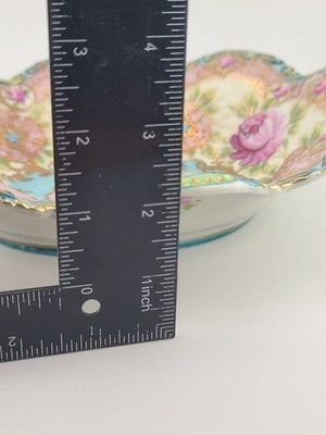 1910's Victorian German Porcelain Handled Bowl Raised Gold &Roses RS Style 11.5"