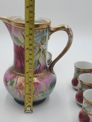 Antique 19th C C.S. Prussia Handpainted Demitasse Set 6 Cups Saucers Coffee Pot