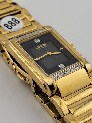 Vintage Citizen Women's EW9342-54E Eco-Drive Gold-Tone Diamond Watch #155. Works