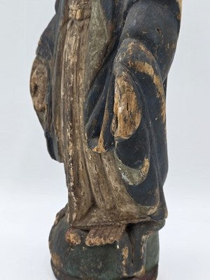 Antique 18th C Spanish Colonial Hand-Carved Virgin Mary Statue Polychrome Wood