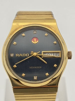 1970 Rado Voyager Automatic Black Dial Day Date Swiss Mens Watch 636.40122 Works