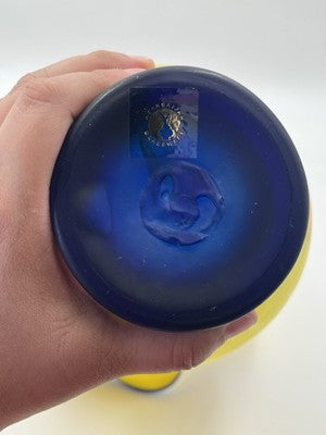 Azerbaijan Glassware Hand Blown Frosted Art Glass Vase Multicolor Wavy Rim Decor