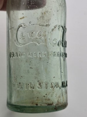 Rare Pair Antique 1900-1915 Embossed Coca-Cola Bottles Winston NC Aqua Glass